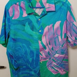 Next Blue and Pink Leaf Print Men's Shirt